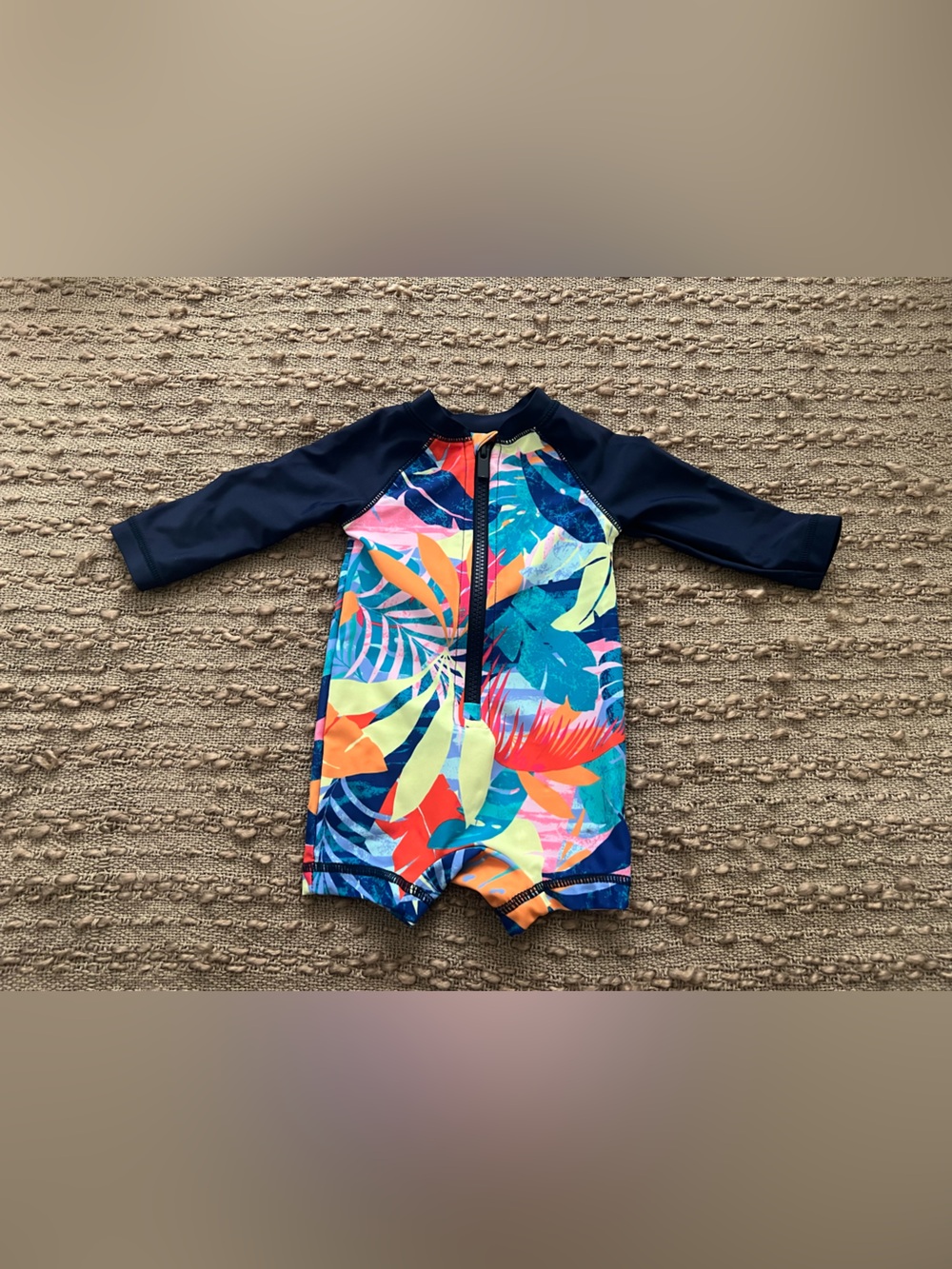 Old Navy Kids Navy Sleeve Tropical Print One-Piece Swimsuit